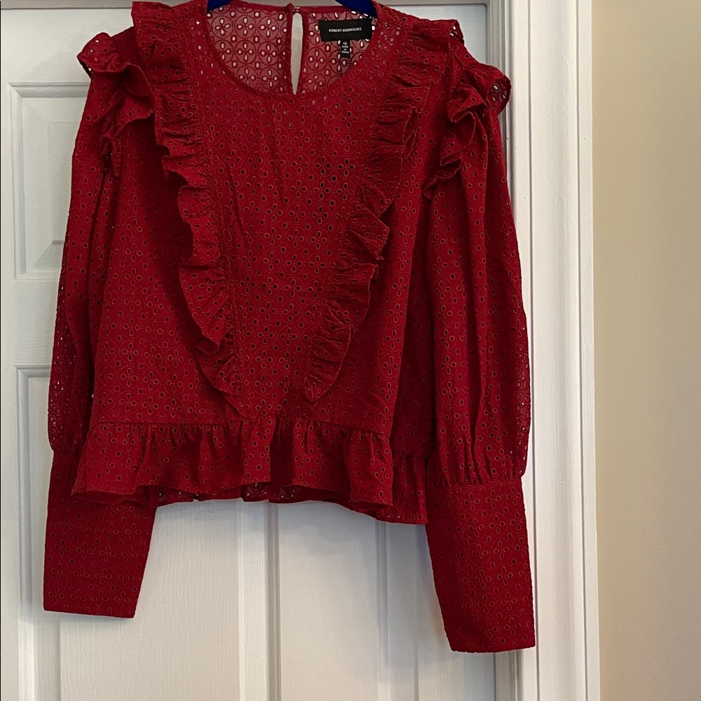 Robert Rodriguez Crimson Ruffled Blouse
